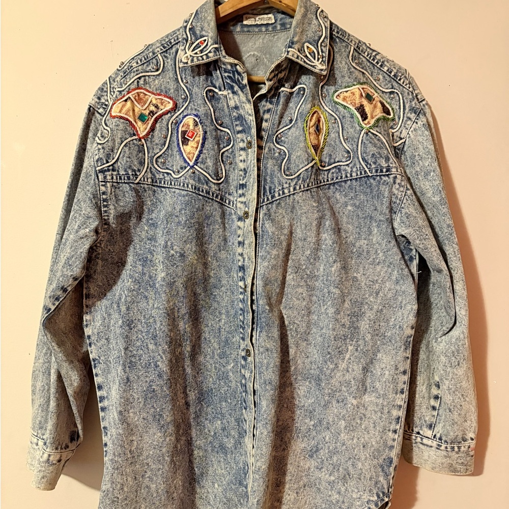 Vintage Beaded Blue Jean Jacket
